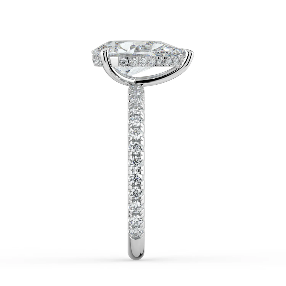 Pave Hidden Halo Lab Diamond Engagement  Ring in 18K Gold - Pear