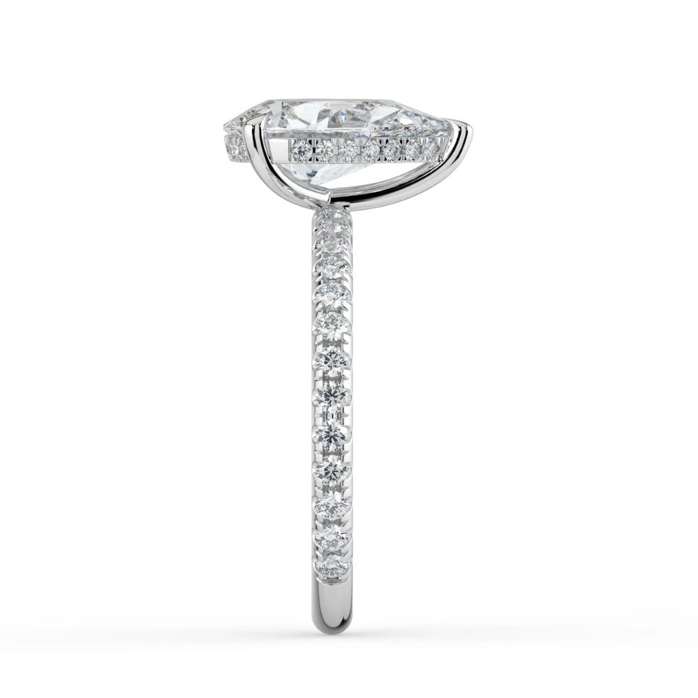 Pear Cut Pavé & Hidden Halo Diamond Engagement Ring in Solid Gold⁠