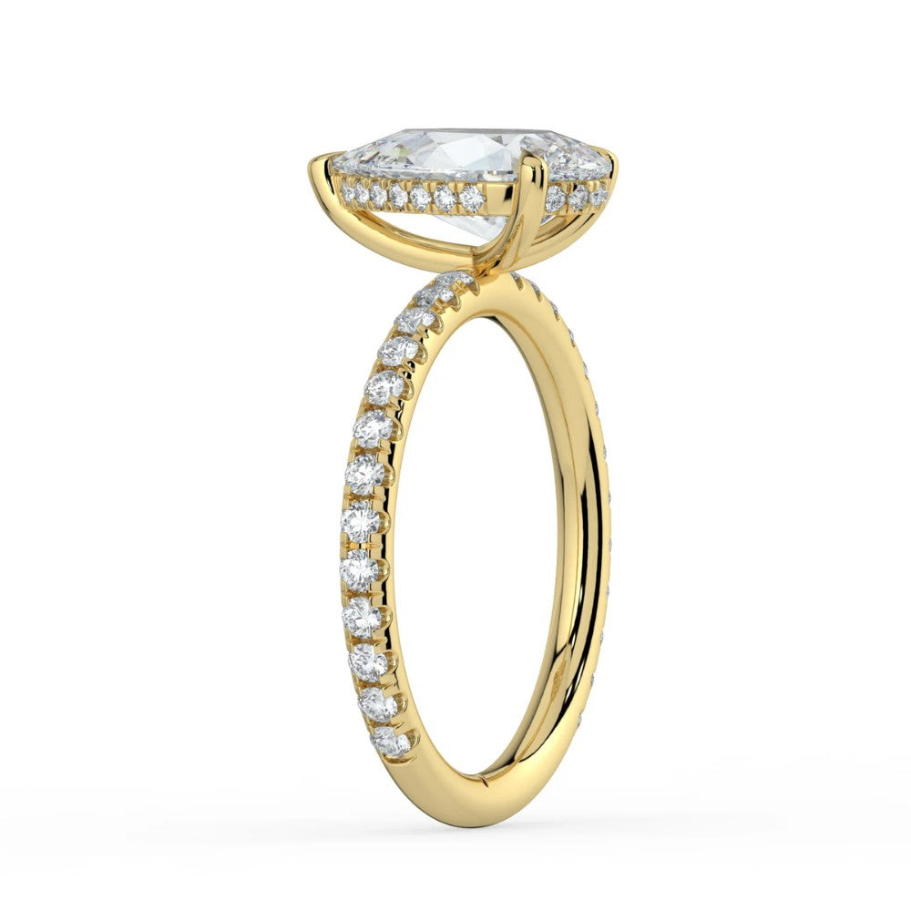Pear Cut Pavé & Hidden Halo Diamond Engagement Ring in Solid Gold⁠