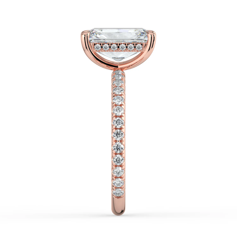 Pave Hidden Halo Lab Diamond Engagement  Ring in 18K Gold - Radiant
