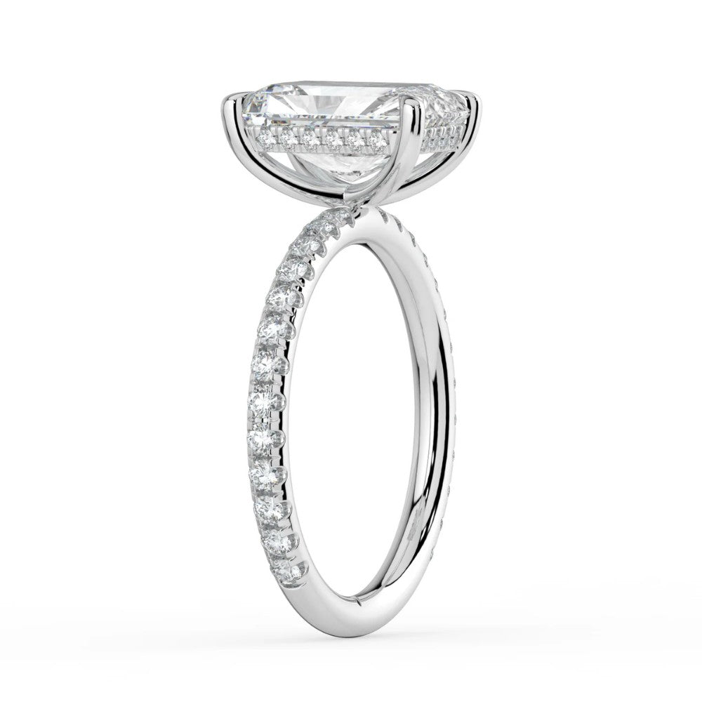 Radiant Cut Solitaire with Hidden Halo Pavé Band Engagement Ring in Solid Gold⁠