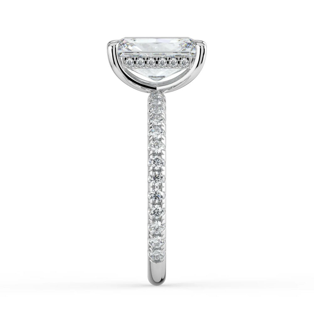 Radiant Cut Solitaire with Hidden Halo Pavé Band Engagement Ring in Solid Gold⁠