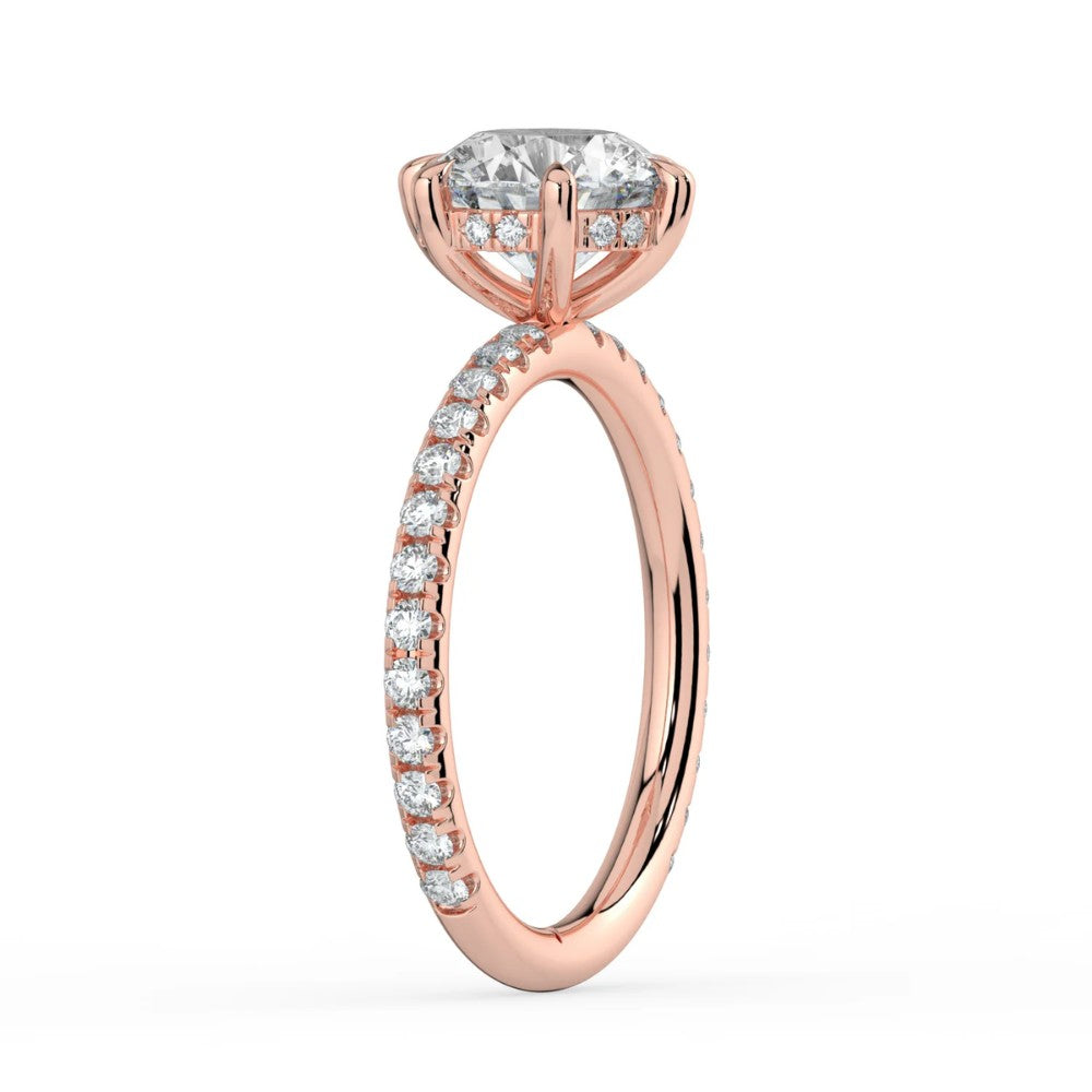 ⁠Round Cut Hidden Halo Pavé Engagement Ring in Solid Gold⁠