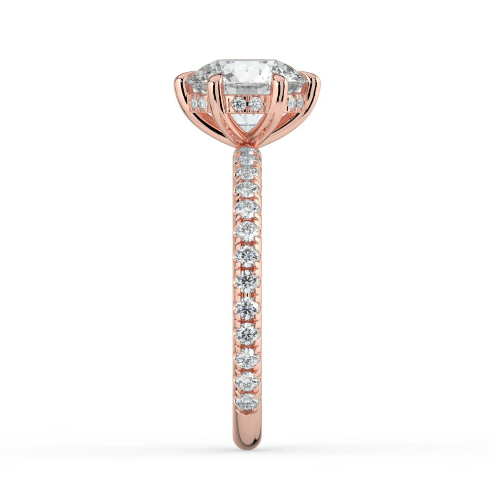 ⁠Round Cut Hidden Halo Pavé Engagement Ring in Solid Gold⁠