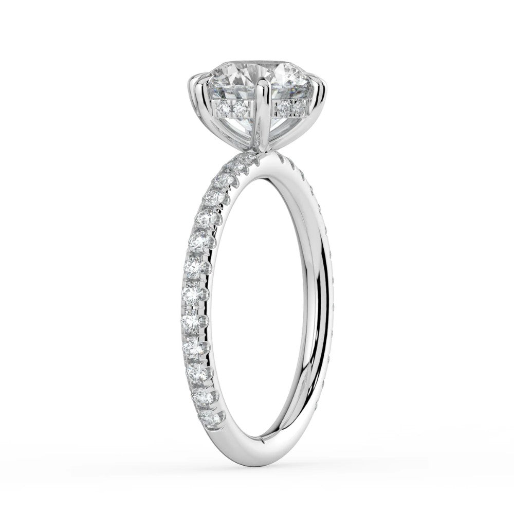 ⁠Round Cut Hidden Halo Pavé Engagement Ring in Solid Gold⁠