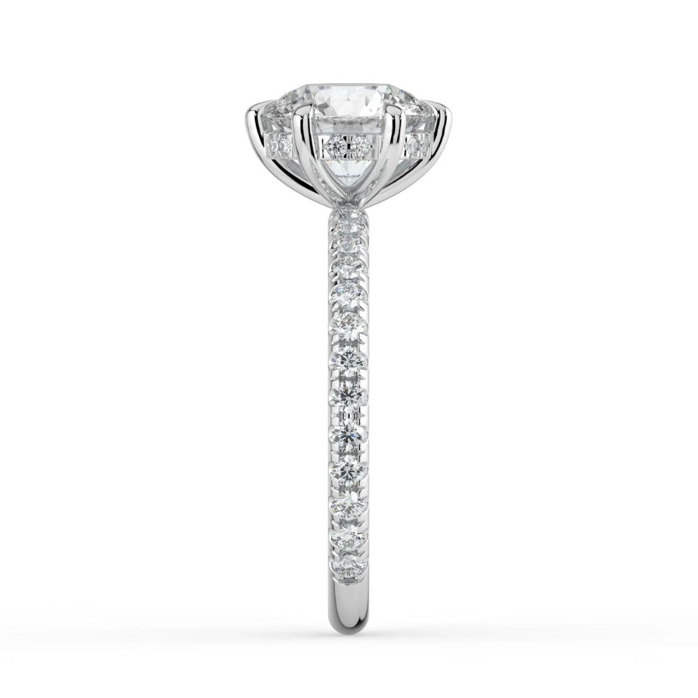 ⁠Round Cut Hidden Halo Pavé Engagement Ring in Solid Gold⁠