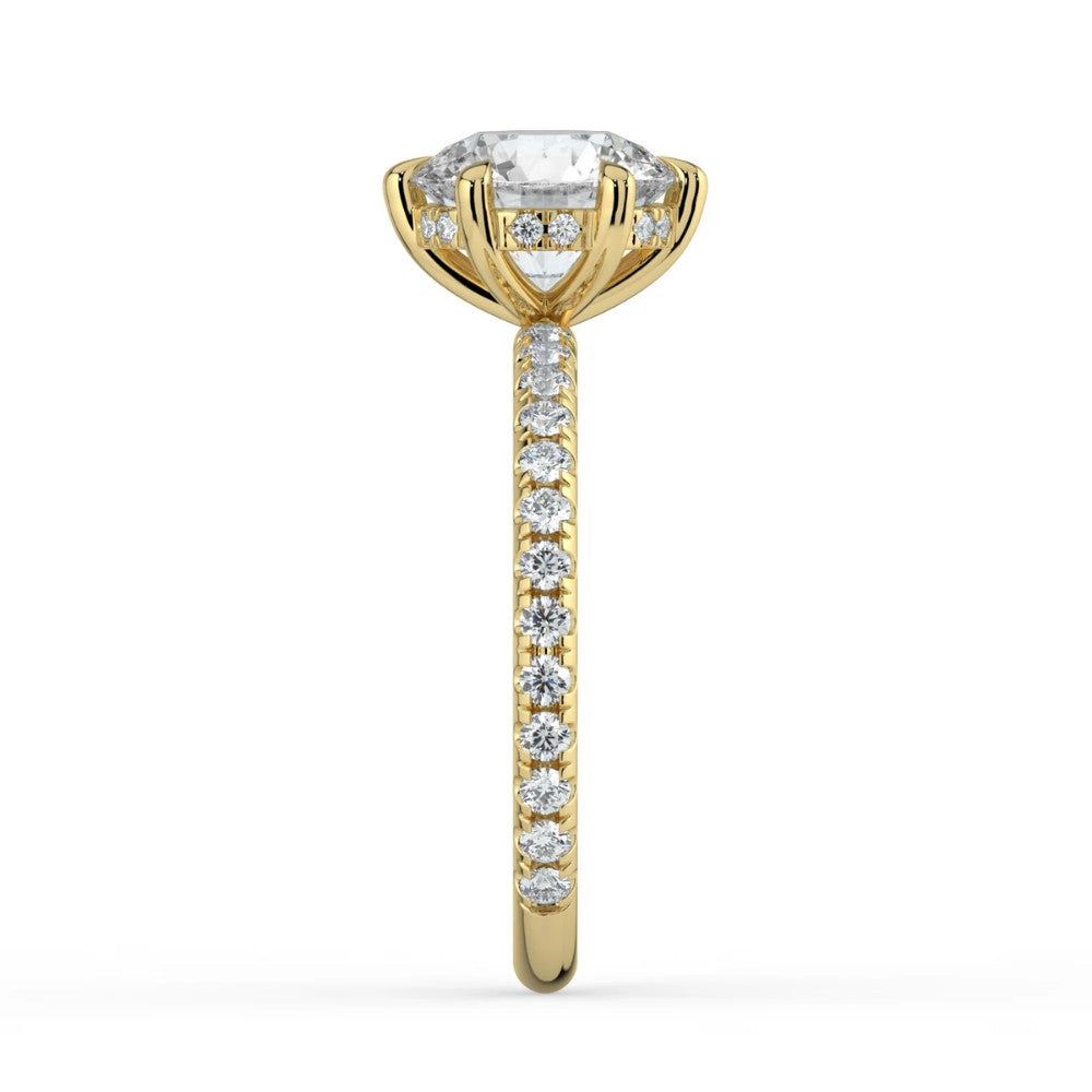 ⁠Round Cut Hidden Halo Pavé Engagement Ring in Solid Gold⁠