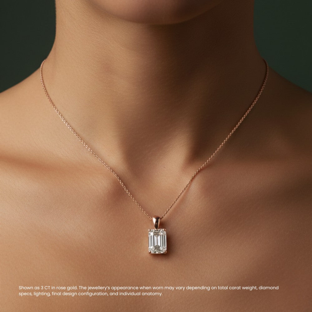 Emerald Diamond Solitaire Pendant Necklace⁠