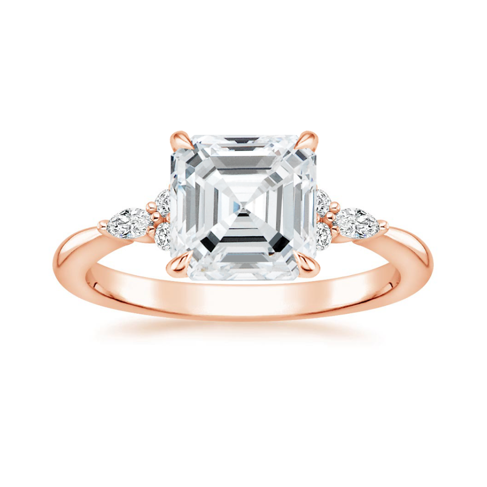 Petite Rosea Lab Diamond Ring Set (Band 0.20 ctw) in 18K Gold - Asscher