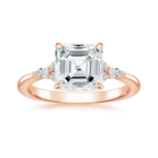 18K Solid Gold Petite Rosea Asscher Lab Diamond Ring Set