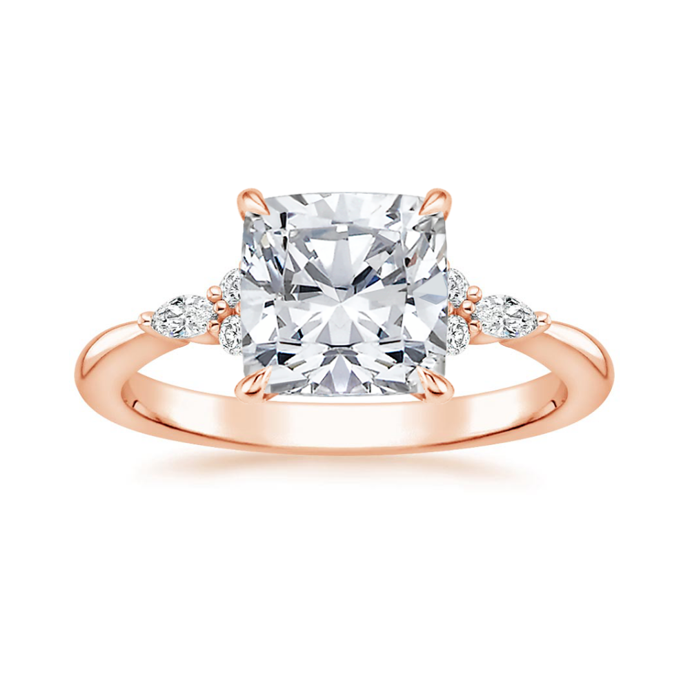 Petite Rosea Lab Diamond Ring Set (Band 0.20 ctw) in 18K Gold - Cushion