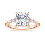 18K Solid Gold Petite Rosea Cushion Lab Diamond Ring Set