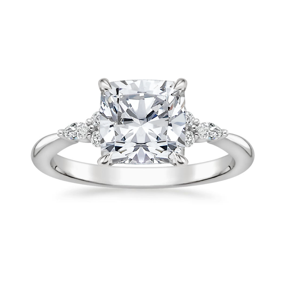 Petite Rosea Lab Diamond Ring Set (Band 0.20 ctw) in 18K Gold - Cushion