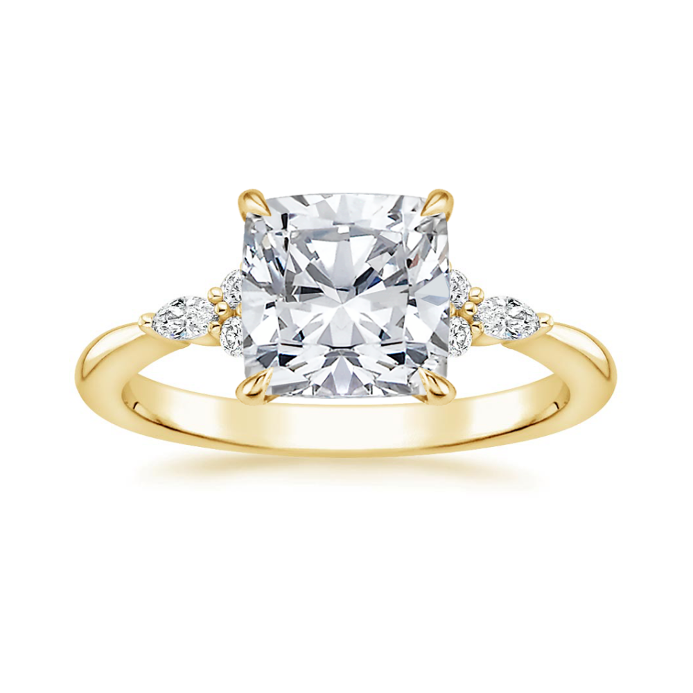 Petite Rosea Lab Diamond Ring Set (Band 0.20 ctw) in 18K Gold - Cushion