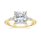 18K Solid Gold Petite Rosea Cushion Lab Diamond Ring Set