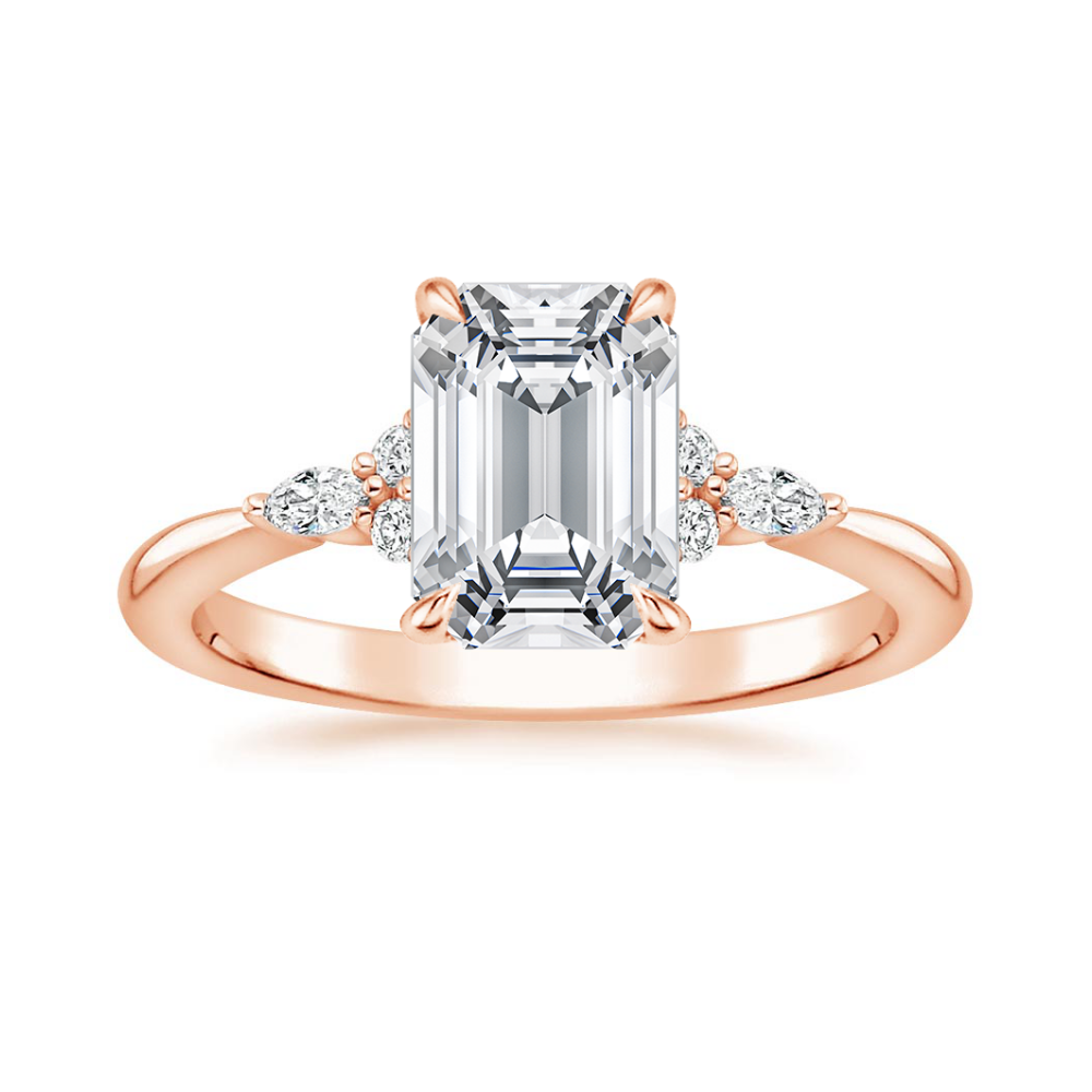 Petite Rosea Lab Diamond Ring Set (Band 0.20 ctw) in 18K Gold - Emerald