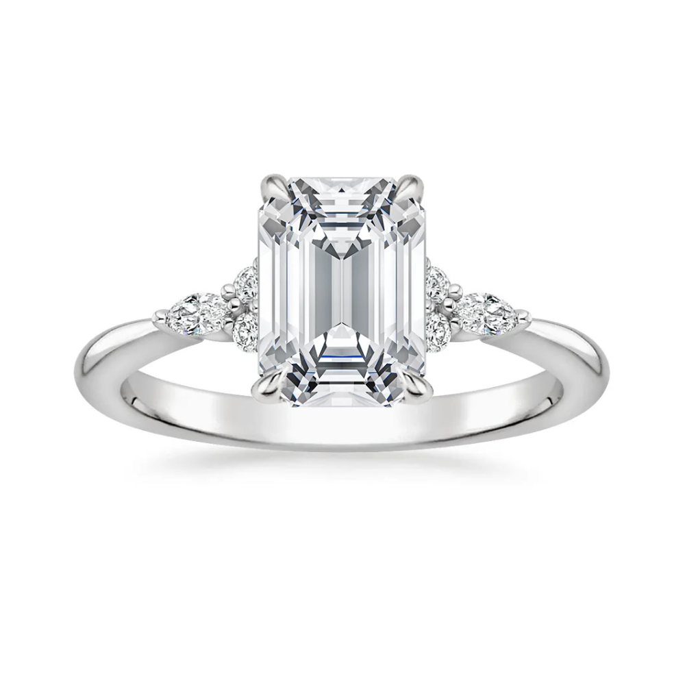 Petite Rosea Lab Diamond Ring Set (Band 0.20 ctw) in 18K Gold - Emerald