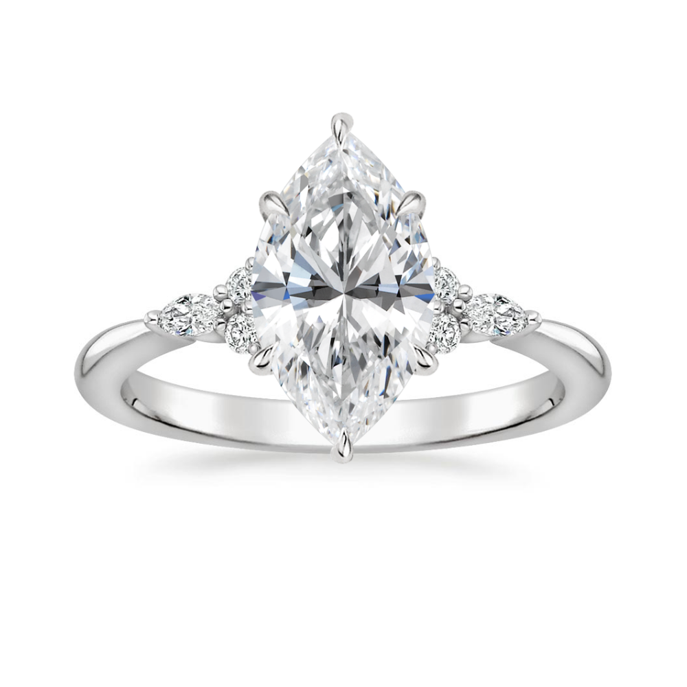 Petite Rosea Lab Diamond Ring Set (Band 0.20 ctw) in 18K Gold - Marquise