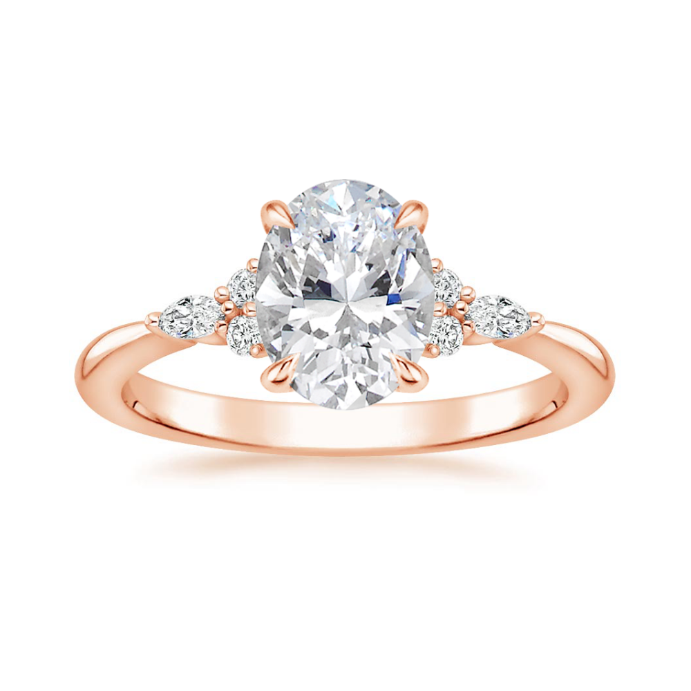 Petite Rosea Lab Diamond Ring Set (Band 0.20 ctw) in 18K Gold - Oval