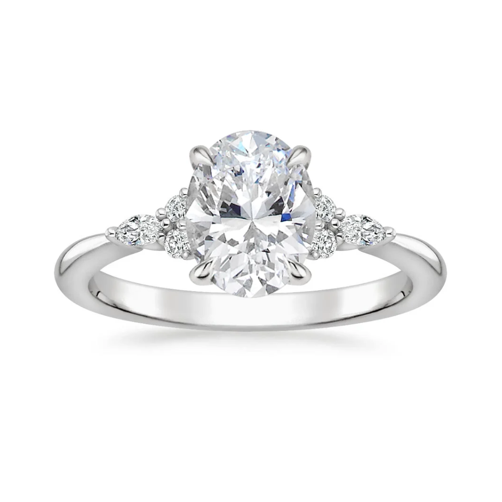 Petite Rosea Lab Diamond Ring Set (Band 0.20 ctw) in 18K Gold - Oval