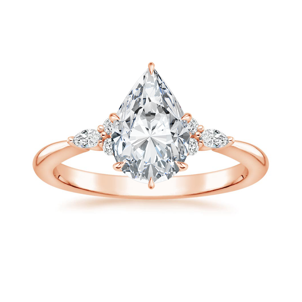 18K Solid Gold Petite Rosea Pear Lab Diamond Ring Set