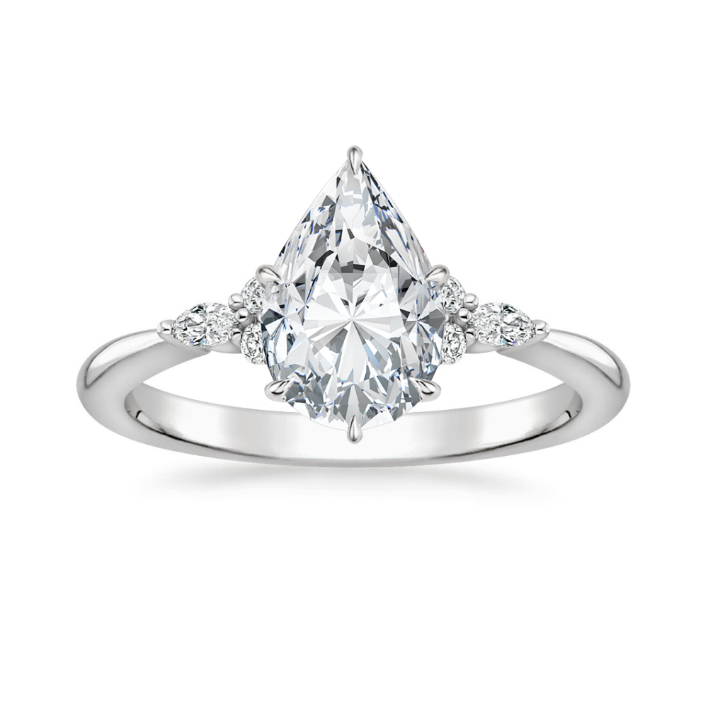 18K Solid Gold Petite Rosea Pear Lab Diamond Ring Set
