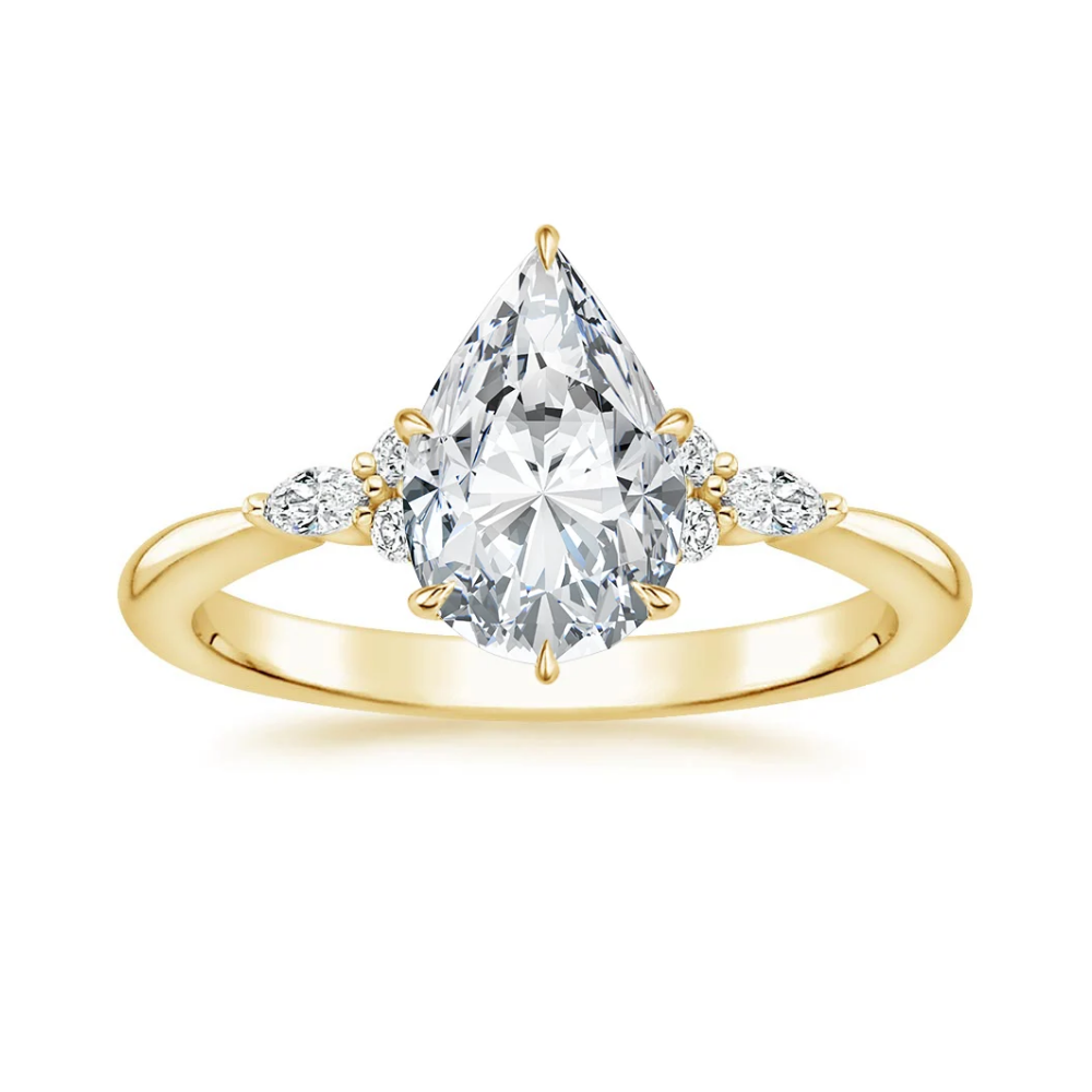 18K Solid Gold Petite Rosea Pear Lab Diamond Ring Set