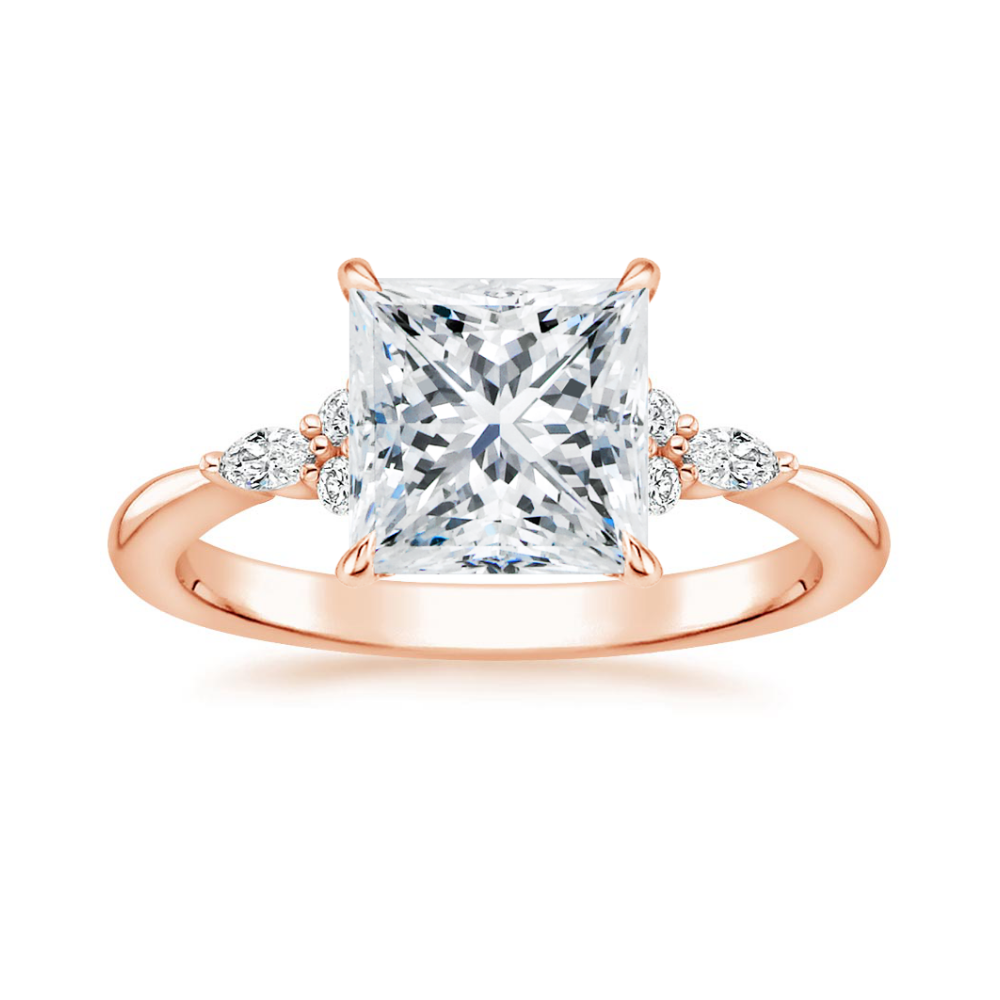 Petite Rosea Lab Diamond Ring Set (Band 0.20 ctw) in 18K Gold - Princess