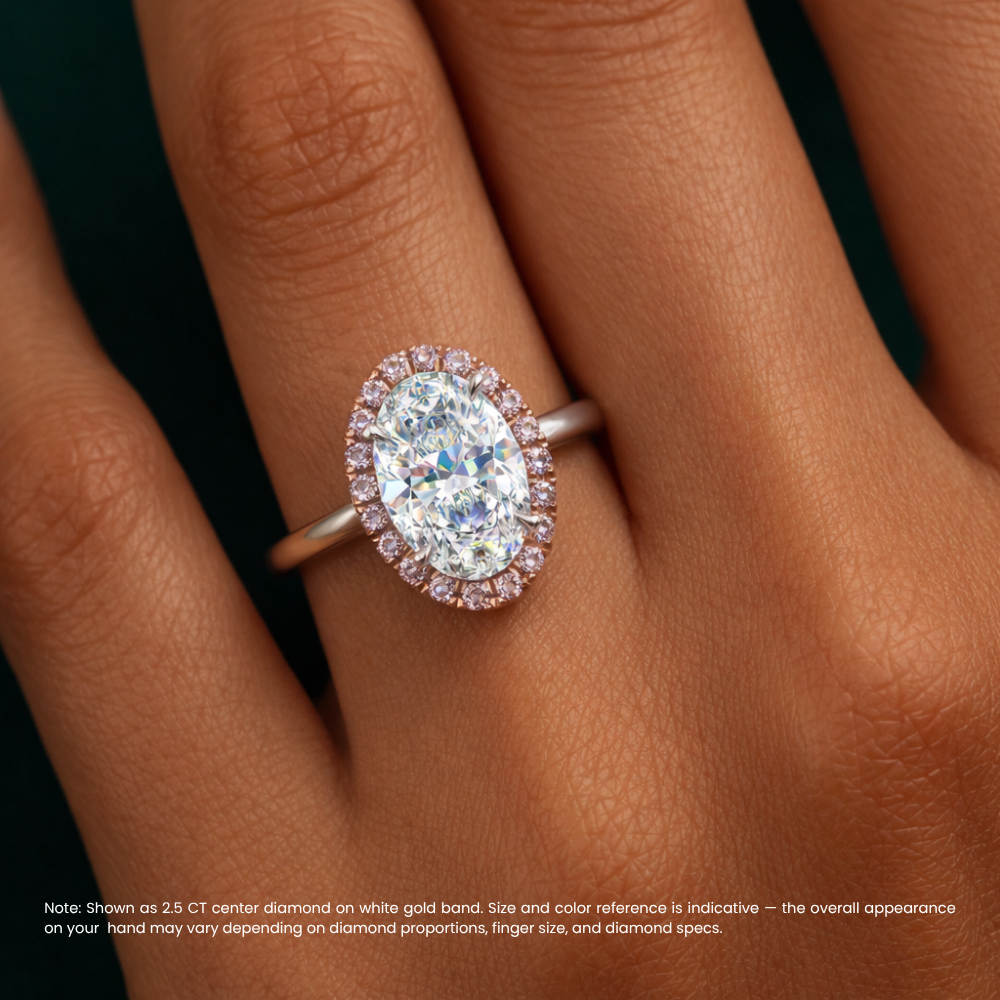 18K Solid Gold Fancy Pink Oval Halo Pavé Ring