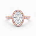 Halo Fancy Pink Pave Oval Lab Diamond Ring in Rose Gold 18K