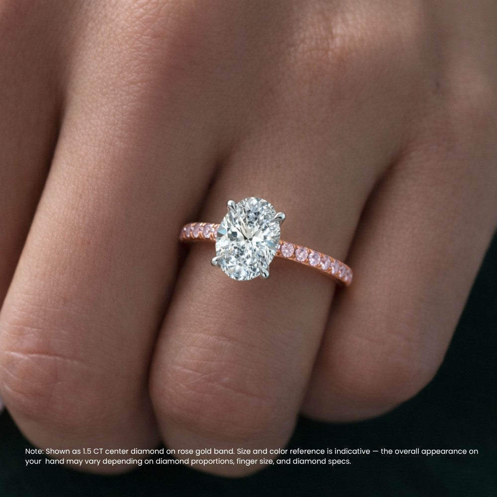 18K Solid Gold Pink Oval Pavé Diamond Ring
