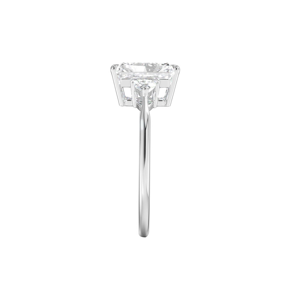 Trilogy (Trilliant Side Stones) Lab Diamond Engagement Ring in 18K Gold - Radiant