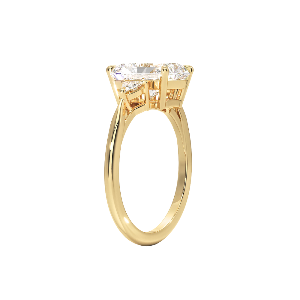 Trilogy (Trilliant Side Stones) Lab Diamond Engagement Ring in 18K Gold - Radiant