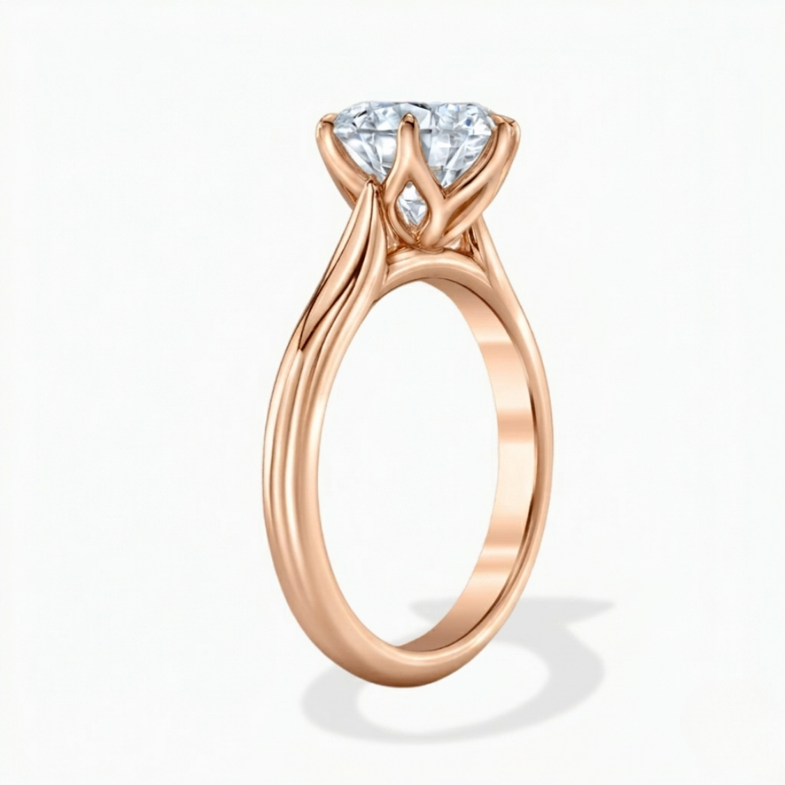 4 Carat Round Solitaire Lab Grown Diamond Tulip Petal (6 prongs) Cathedral Setting Engagement Ring in 18K Gold