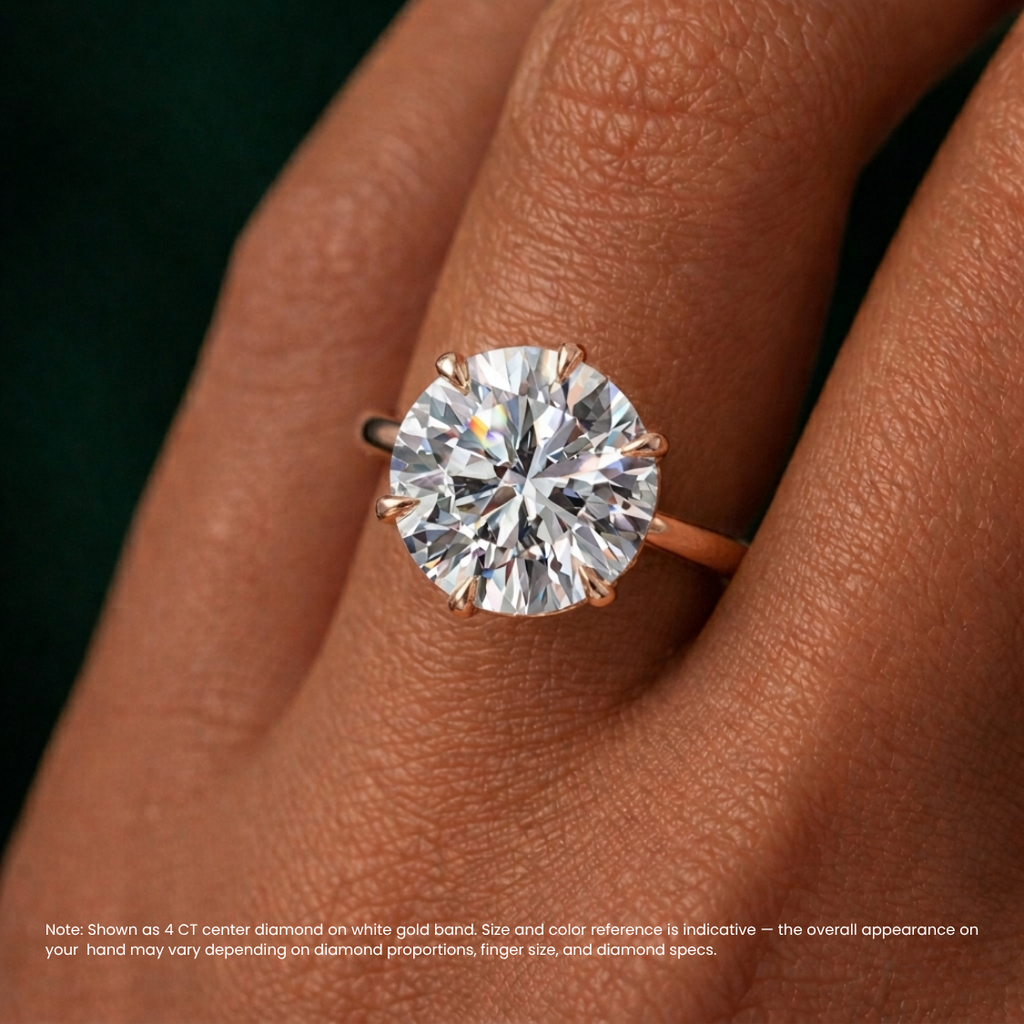 4 Carat Round Solitaire Lab Grown Diamond Tulip Petal (6 prongs) Cathedral Setting Engagement Ring in 18K Gold