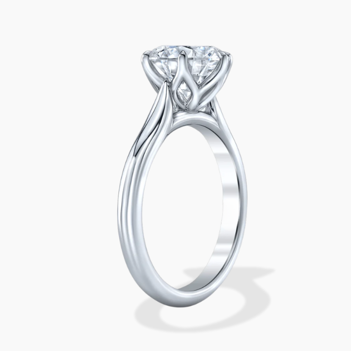 4 Carat Round Solitaire Lab Grown Diamond Tulip Petal (6 prongs) Cathedral Setting Engagement Ring in 18K Gold