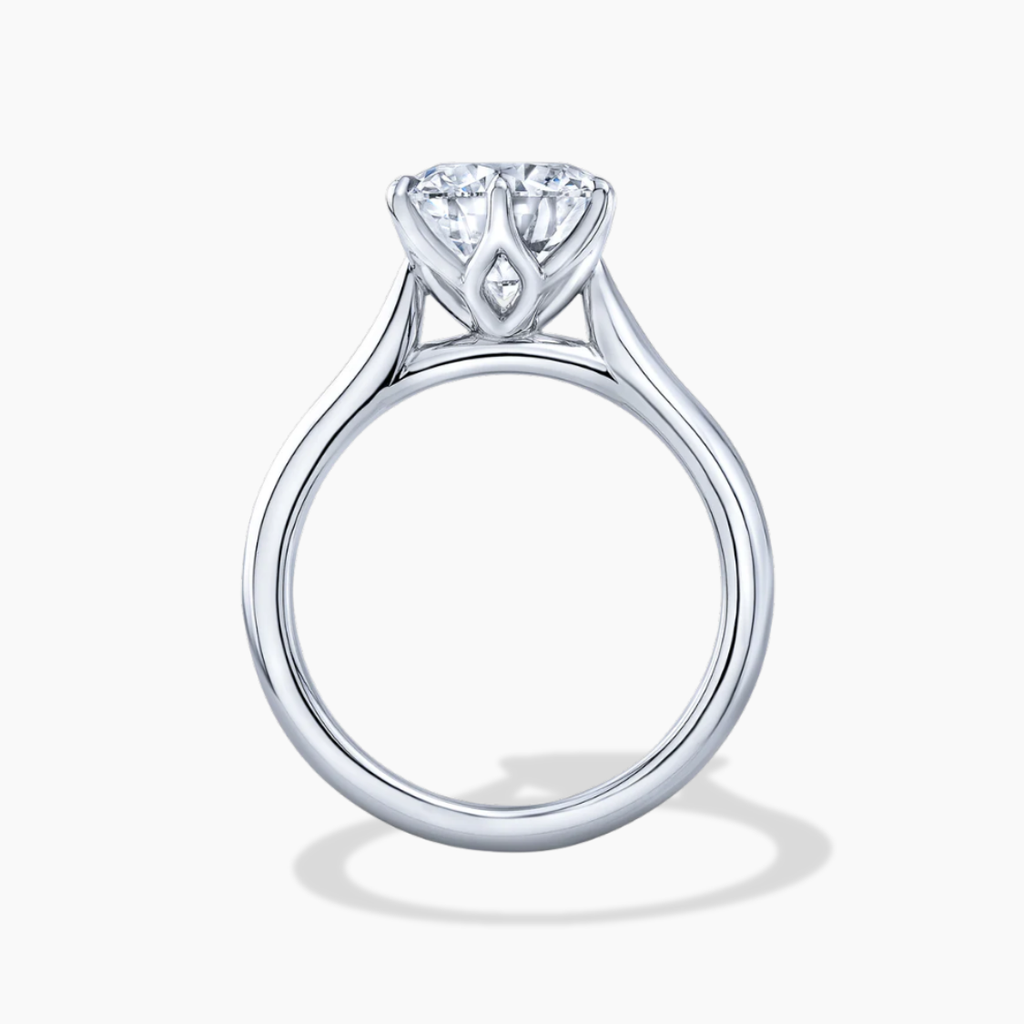 4 Carat Round Solitaire Lab Grown Diamond Tulip Petal (6 prongs) Cathedral Setting Engagement Ring in 18K Gold