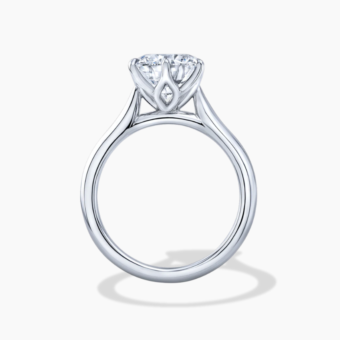4 Carat Round Solitaire Lab Grown Diamond Tulip Petal (6 prongs) Cathedral Setting Engagement Ring in 18K Gold