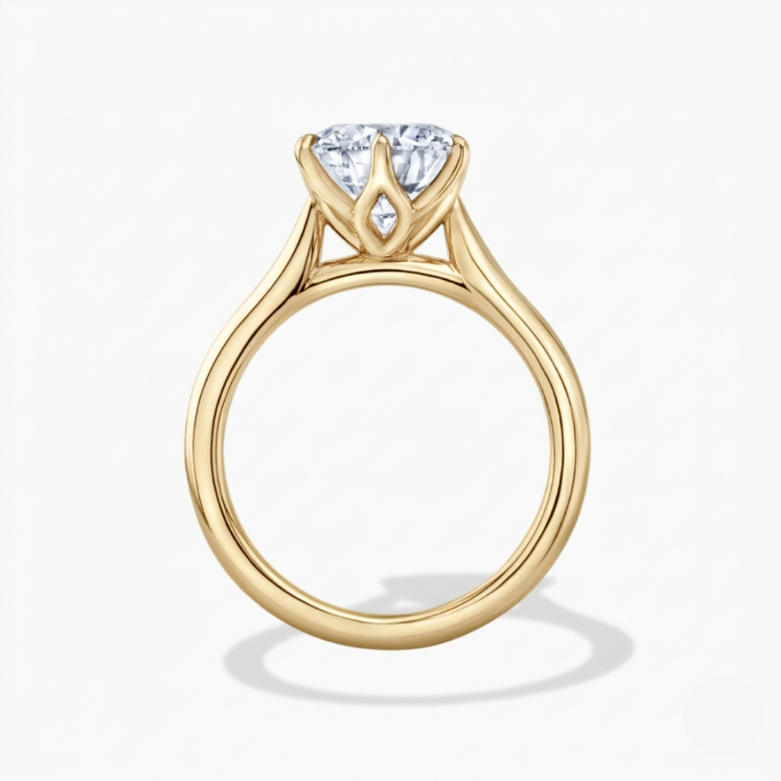 4 Carat Round Solitaire Lab Grown Diamond Tulip Petal (6 prongs) Cathedral Setting Engagement Ring in 18K Gold