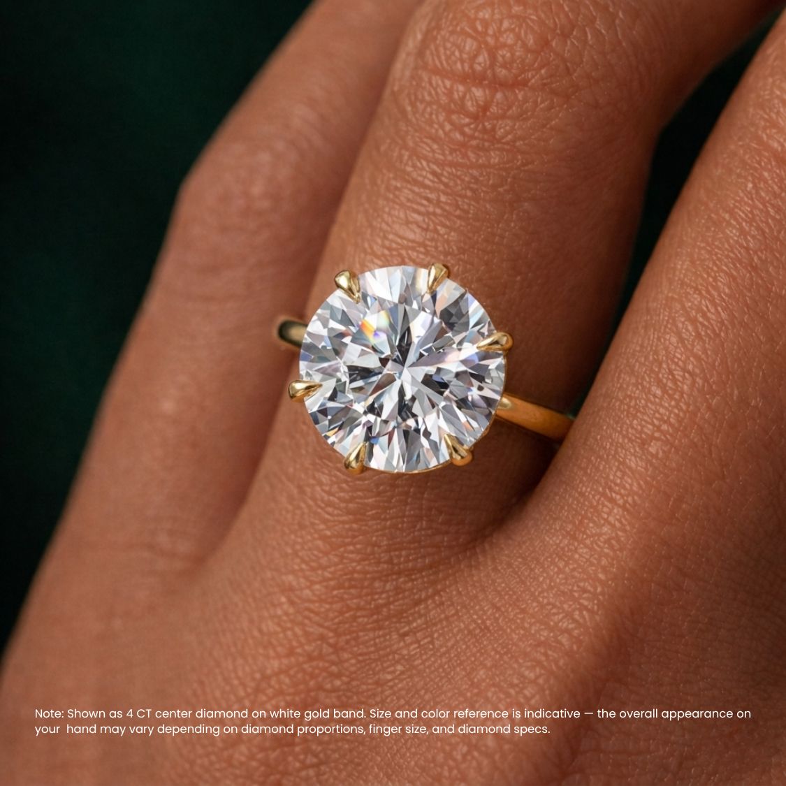 4 Carat Round Solitaire Lab Grown Diamond Tulip Petal (6 prongs) Cathedral Setting Engagement Ring in 18K Gold