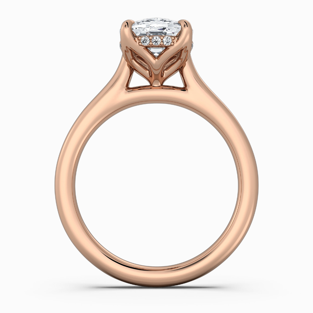 18K Solid Gold Cushion Hidden Halo Tulip Diamond Ring