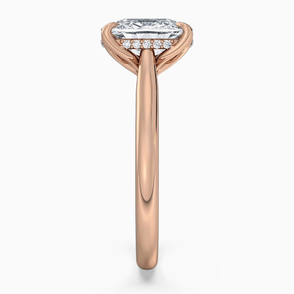 18K Solid Gold Cushion Hidden Halo Tulip Diamond Ring