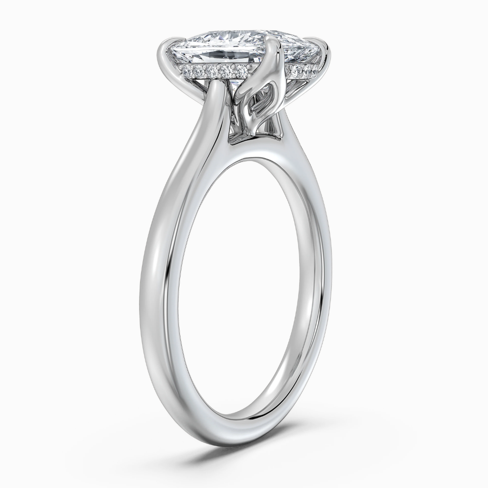 18K Solid Gold Cushion Hidden Halo Tulip Diamond Ring