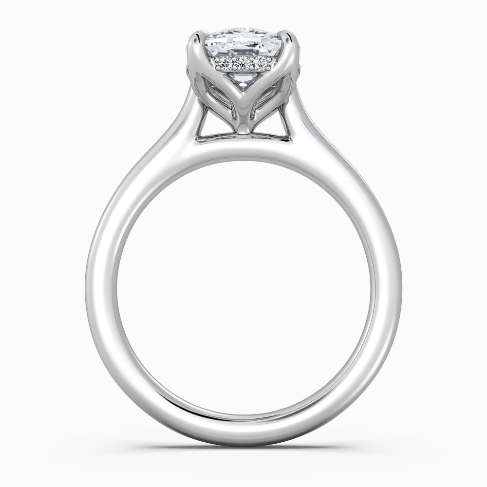18K Solid Gold Cushion Hidden Halo Tulip Diamond Ring