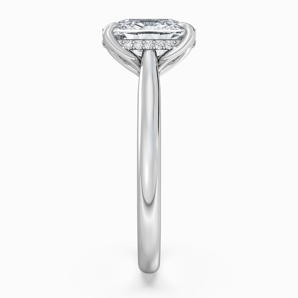 18K Solid Gold Cushion Hidden Halo Tulip Diamond Ring