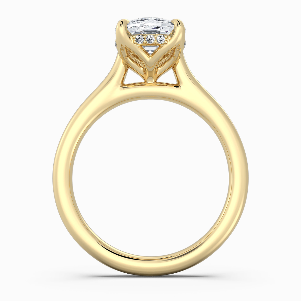 18K Solid Gold Cushion Hidden Halo Tulip Diamond Ring