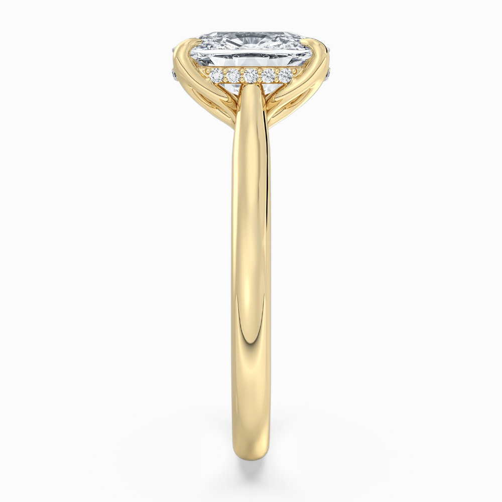 18K Solid Gold Cushion Hidden Halo Tulip Diamond Ring