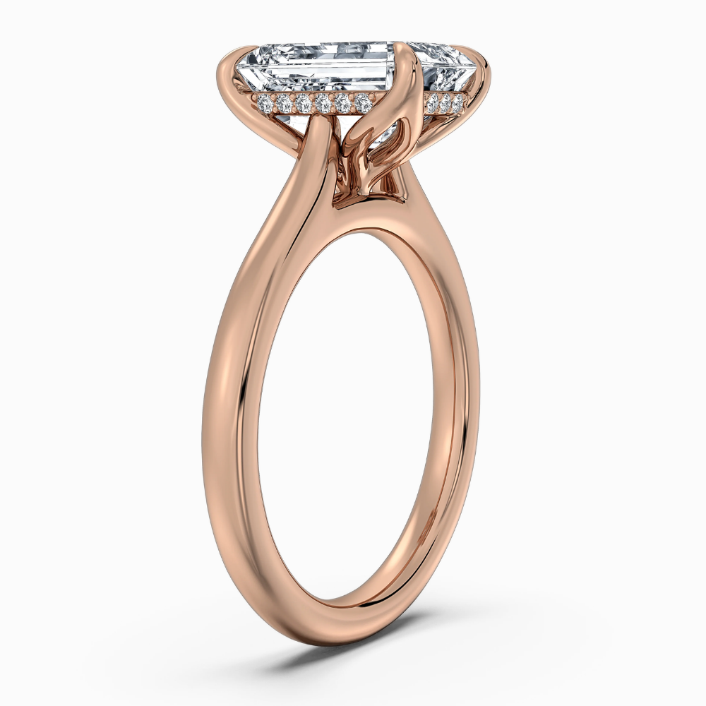 18K Solid Gold Emerald Hidden Halo Cathedral Lab Diamond Ring
