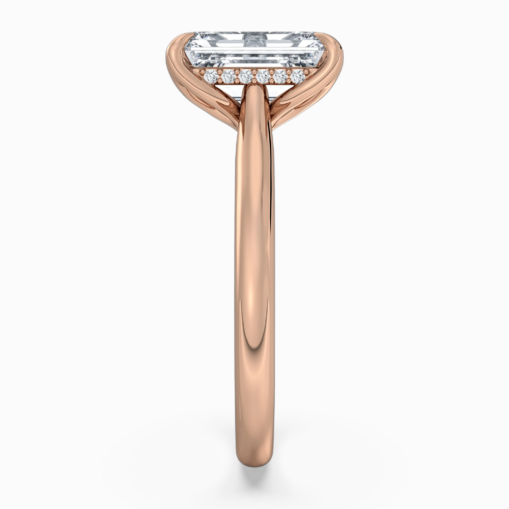 18K Solid Gold Emerald Hidden Halo Cathedral Lab Diamond Ring