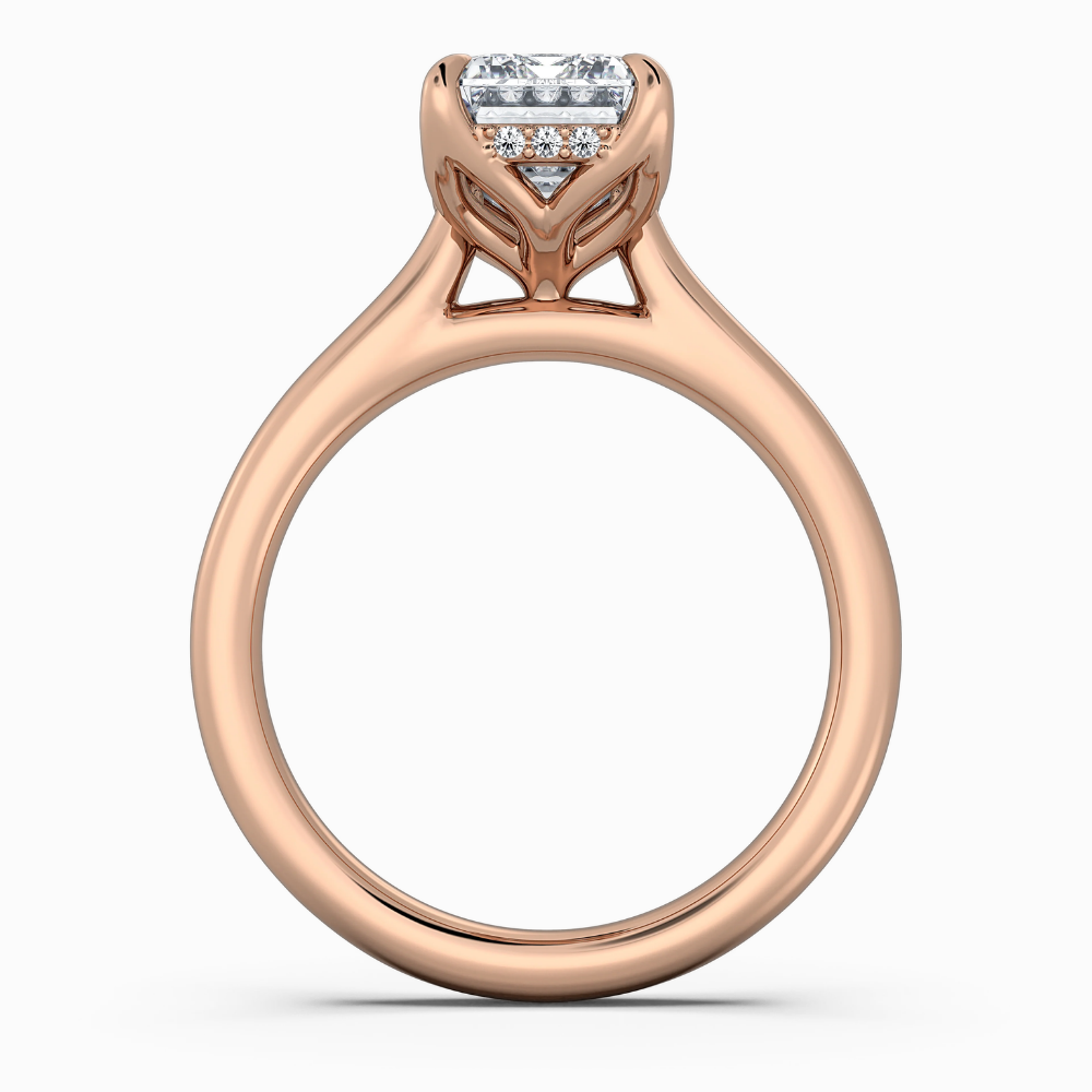 18K Solid Gold Emerald Hidden Halo Cathedral Lab Diamond Ring